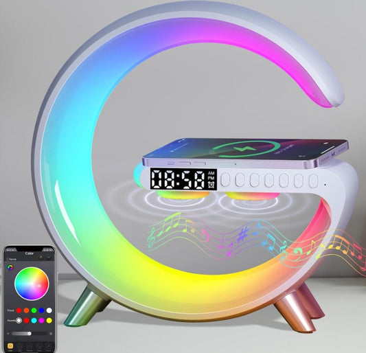 4 in 1 Atmosphere New Intelligent LED Wireless Bluetooth Speaker Alarm Clock I Phone Charger Sleep Assist Smart Sound Music Night Lamp Machine