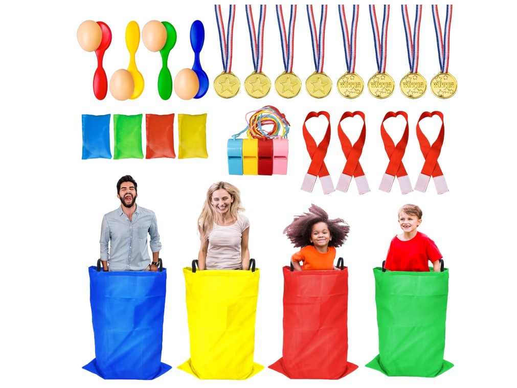 Potato Sack Race Bags - Sack Race Bags for Adults and Kids, Bean Bag Toss Game, 3 Legged Relay Race, Egg Spoon Game, Carnival Outdoor Lawn Game for Easter, Halloween, Christmas, Birthday Party