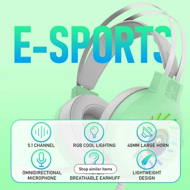 Gaming Work Music Antlers Cat Ears Headset with Noise Cancelling Surround Sound RGB Backlight Mic for PC Mac Nintendo PS4 PS5 Xbox One Mobile Phone
