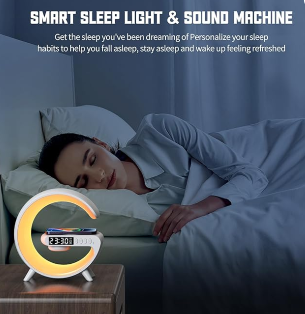 4 in 1 Atmosphere New Intelligent LED Wireless Bluetooth Speaker Alarm Clock I Phone Charger Sleep Assist Smart Sound Music Night Lamp Machine