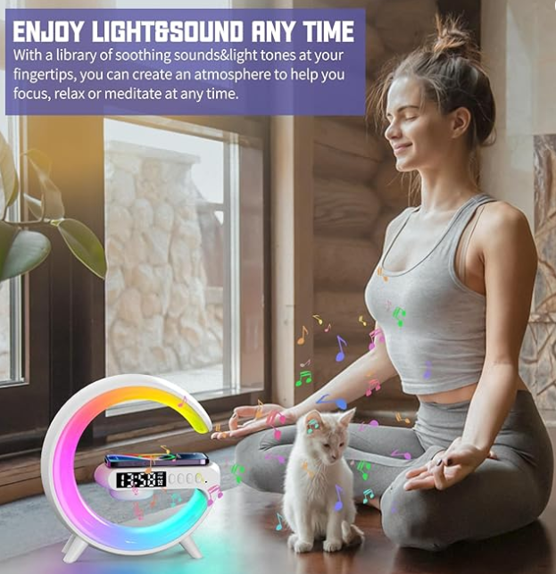 4 in 1 Atmosphere New Intelligent LED Wireless Bluetooth Speaker Alarm Clock I Phone Charger Sleep Assist Smart Sound Music Night Lamp Machine