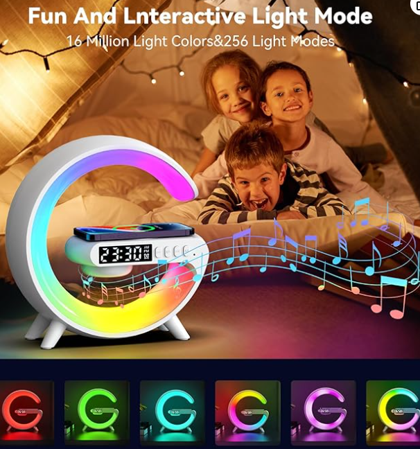 4 in 1 Atmosphere New Intelligent LED Wireless Bluetooth Speaker Alarm Clock I Phone Charger Sleep Assist Smart Sound Music Night Lamp Machine