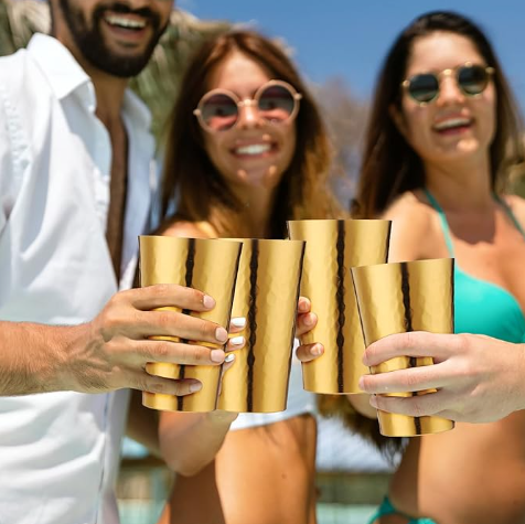 Assorted Colors Retro Metal Stainless Steel Gold Silver Rainbow Cups for Iced Cold Water Coffee Drinking Reusable Tumblers - Set of 4