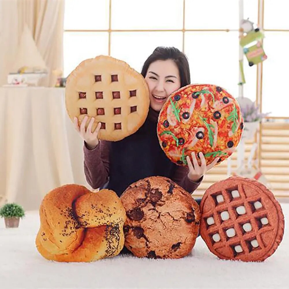 3D Big Funny Food Pizza Sprinkle Donut Hamburger Hotdog Cookie Corn Inspired Design Soft Nap Cushion Decorative Couch Bed Throw Pillows
