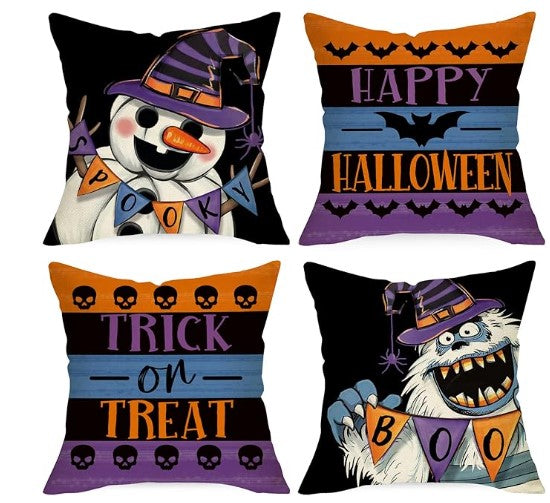 Happy Halloween Funny Scary Decorative Throw Couch Bed Chair Sofa Pillow Covers 20 x 20 Set of 4