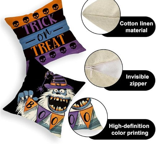 Happy Halloween Funny Scary Decorative Throw Couch Bed Chair Sofa Pillow Covers 20 x 20 Set of 4