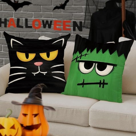 Happy Halloween Funny Scary Decorative Throw Couch Bed Chair Sofa Pillow Covers 20 x 20 Set of 4