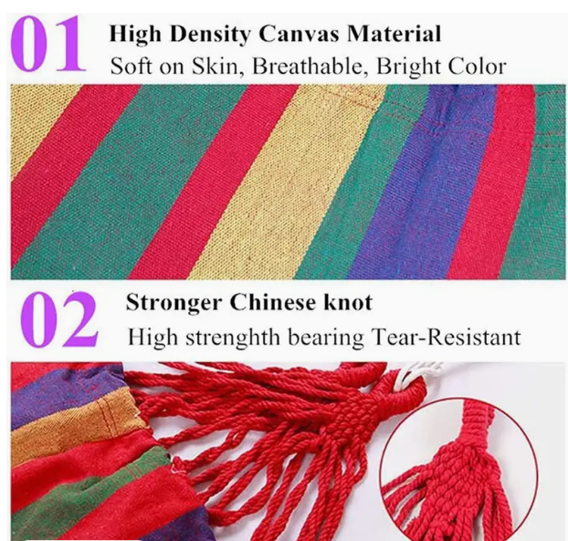 Portable Indoor-Outdoor Colorful Woven Fabric Hammock Chair Swing with Storage Bag Pillows and Straps