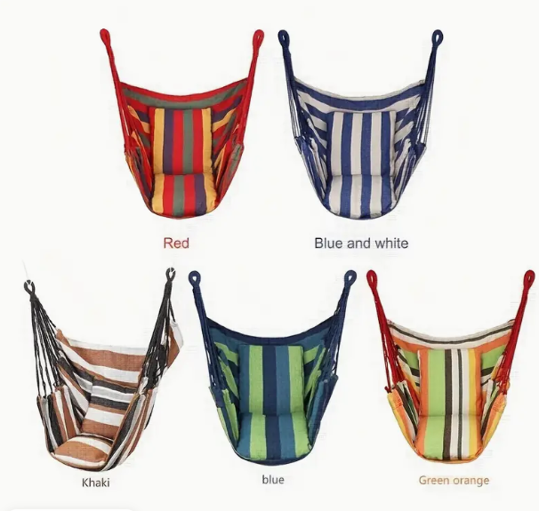 Portable Indoor-Outdoor Colorful Woven Fabric Hammock Chair Swing with Storage Bag Pillows and Straps