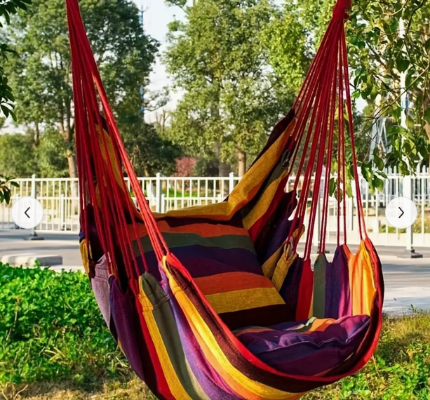 Portable Indoor-Outdoor Colorful Woven Fabric Hammock Chair Swing with Storage Bag Pillows and Straps