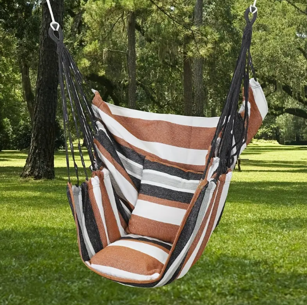Portable Indoor-Outdoor Colorful Woven Fabric Hammock Chair Swing with Storage Bag Pillows and Straps