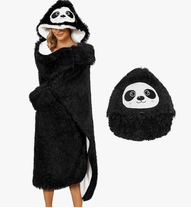 Wearable Hooded Blanket for Adults Kids Soft Warm Fleece Sherpa Hoodie Throw Winter Linen Fleece Cozy Plush Animal Cape for Halloween Costumes