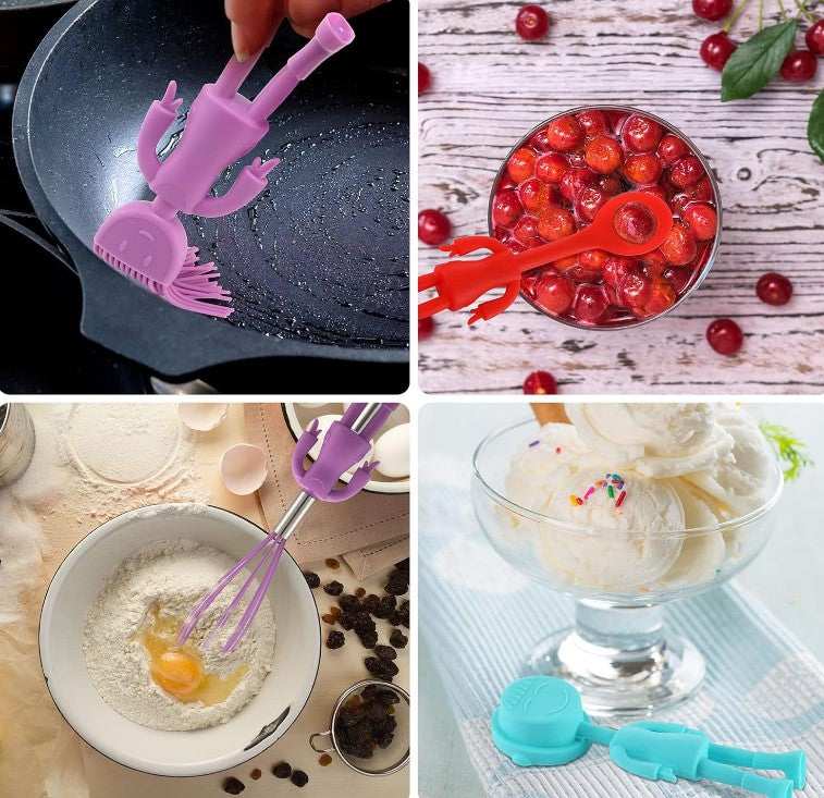 Human Shape 6 Pcs Kitchen Silicone Cooking Accessories Gadgets Spatulas, Whisk, Ice Cream Scoop, Basting Brush, & Spoon
