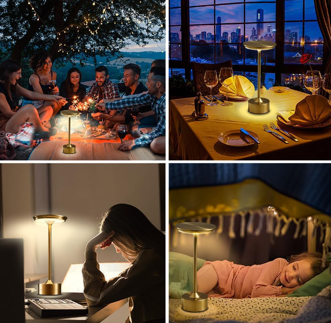 3 Touch Sensor Steel Metal Mushroom Shape Dimmable LED Cordless Desk Table Night Light Lamp for Home Office Business