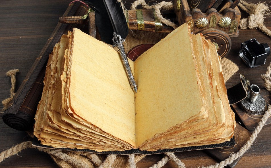 Vintage Leather 200 Page Journal Book of Spell Shadows with Antique Handmade Deckle Edge Paper