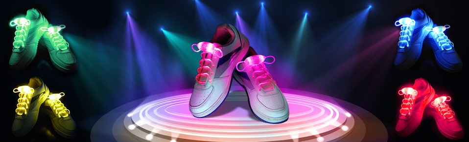LED Nylon Universal Fun Waterproof Shoelaces Flashing Glow Light Up Party Holidays Halloween for Sneakers Shoes with 3 Modes in 6 Fun Colors