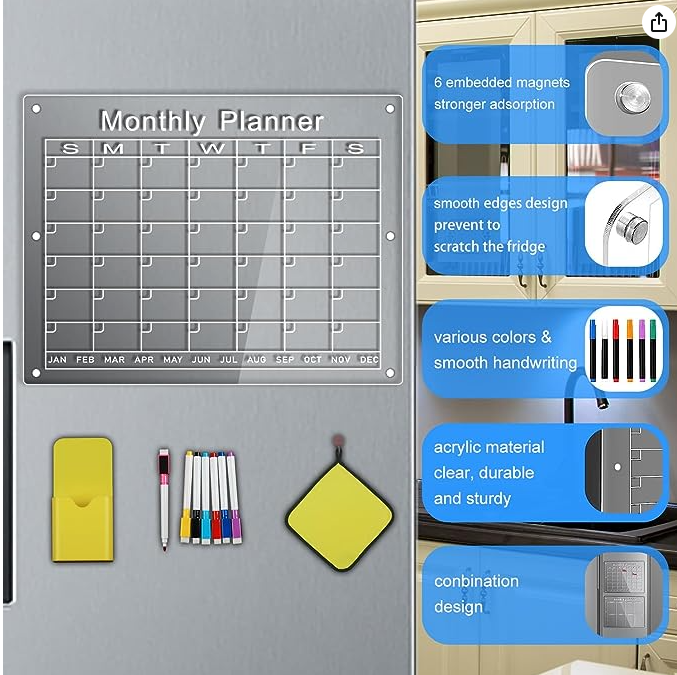 Acrylic Magnetic Clear Transparent Daily Weekly Monthly Dry Erase Board Calendar