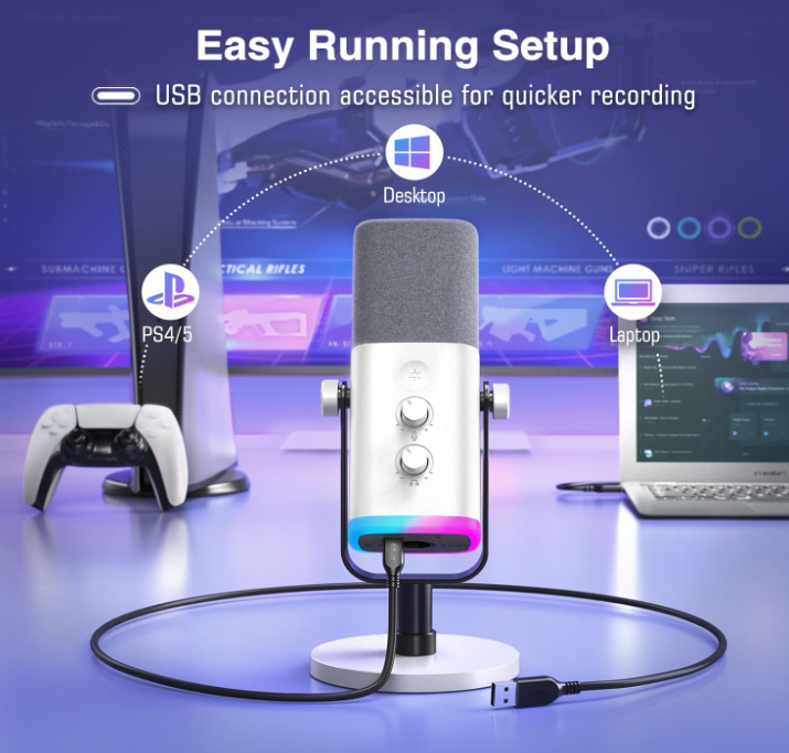 USB Wireless Bluetooth Dynamic Microphone for Podcast Recording, PC Computer Gaming Streaming Microphone