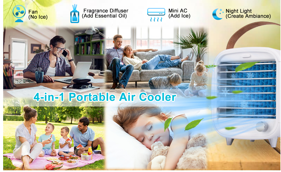 Portable Air Conditioners, Mini Air Conditioner Personal Evaporative Air Cooler with 4 Speeds 7 Colors, 600ML Portable Ac Unit Fan 2 Cool Mist Cooling Fan for Room Office Car7 LED Colors