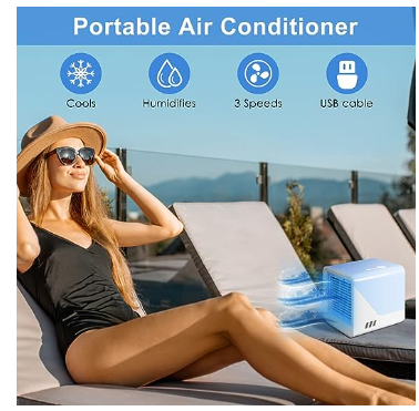 Portable Air Conditioners, Mini Air Conditioner Personal Evaporative Air Cooler with 4 Speeds 7 Colors, 600ML Portable Ac Unit Fan 2 Cool Mist Cooling Fan for Room Office Car7 LED Colors