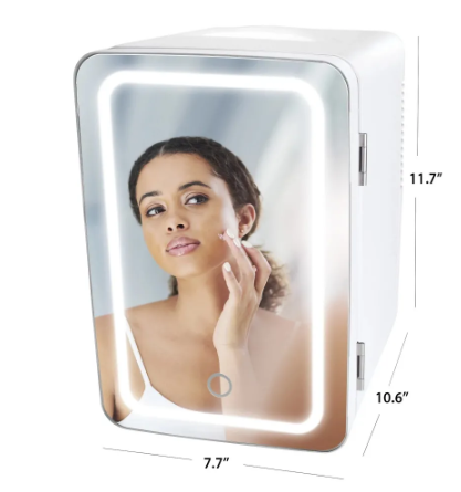 Beauty LED Makeup Skincare Food Snacks Drinks Mirror Mini Portable Fridge for Kitchen Room with Touch-Control Light