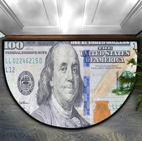 Creative $100 Dollar Bill Money Pink Black Green Non-Slip Floor Bedroom Bathroom Kitchen Long Runner Carpet Rug for Home Decor Size Small Medium Large