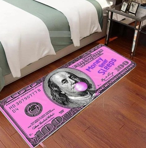 Creative $100 Dollar Bill Money Pink Black Green Non-Slip Floor Bedroom Bathroom Kitchen Long Runner Carpet Rug for Home Decor Size Small Medium Large
