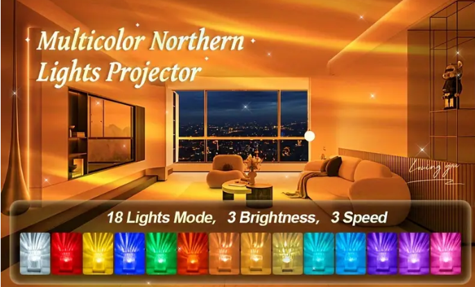 18 colors Aurora Northern Lights Galaxy Ceiling Projector Ambient Night Lamp with Remote Timer for Room Decor