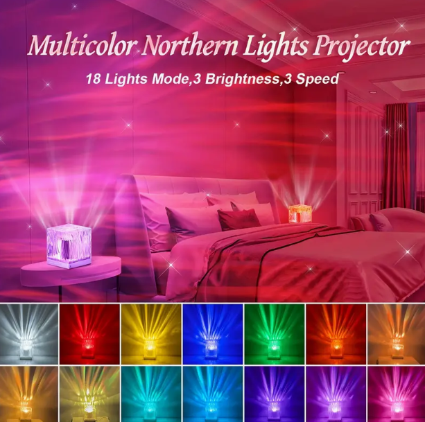 18 colors Aurora Northern Lights Galaxy Ceiling Projector Ambient Night Lamp with Remote Timer for Room Decor
