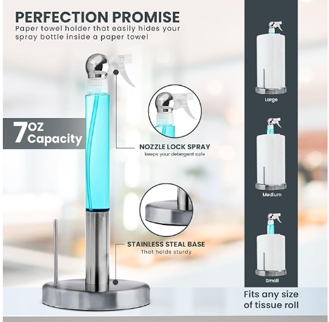 2 in 1 Silver Black Coffee Sunflower Wine Designed Paper Towel Holder with Spray Bottle Inside for Easy Cleaning