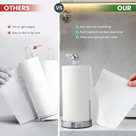 2 in 1 Silver Black Coffee Sunflower Wine Designed Paper Towel Holder with Spray Bottle Inside for Easy Cleaning