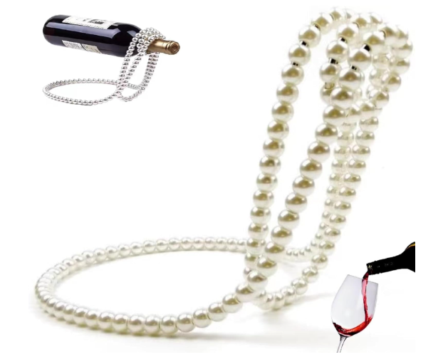 Floating Suspended Pearl Metal Chain Rope Wine Liquor Rack Bottle Holder