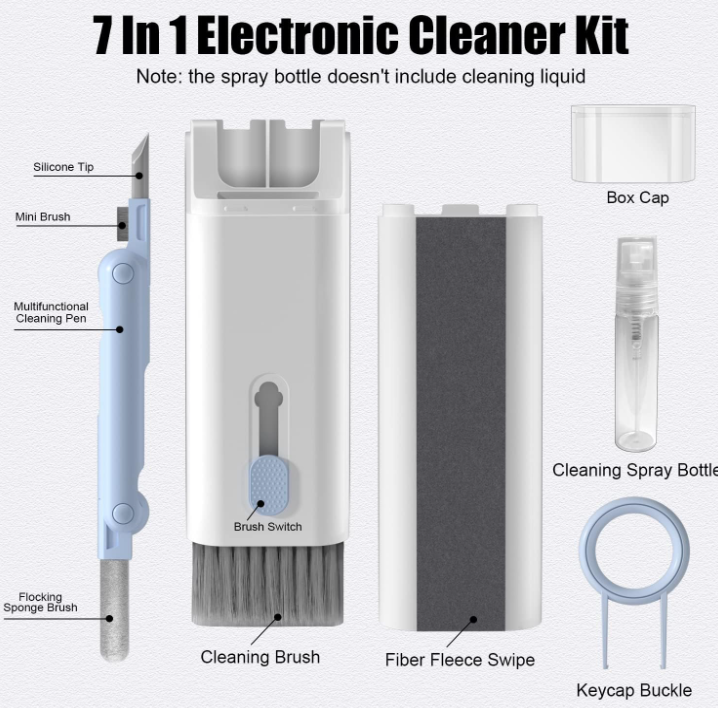 7-in-1 Portable Electronic Keyboard Phone Laptop Tablet Air Pods I Phone I Pad Dust Screen Spray Device Cleaning Kit