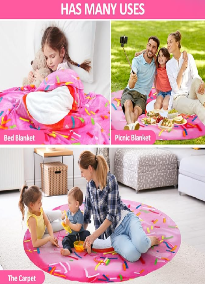 Fun Realistic Round Flannel Fleece Linen Food Pizza Donut Cookie Egg Chocolate Designed Novelty Throw Bedding Couch Sofa Bed Spread Picnic Pool BeachBlankets