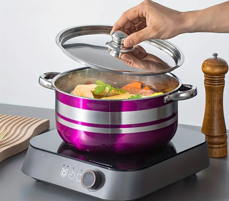 8 Piece Rainbow Iridescent Purple Green Blue Red Stainless-Steel Non-Stick Cookware Pots Pans Set for Kitchen
