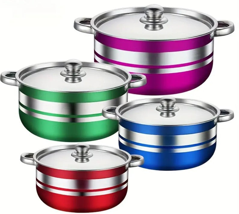 8 Piece Rainbow Iridescent Purple Green Blue Red Stainless-Steel Non-Stick Cookware Pots Pans Set for Kitchen