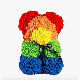 Unique Handmade Floral Color Rose Bears with Jewlry Heart Pendent Necklace Pouch Card Balloon and Lights for Christmas Halloween Mother's Day Valentines Day Birthday Lover Friend Wife Gift Set