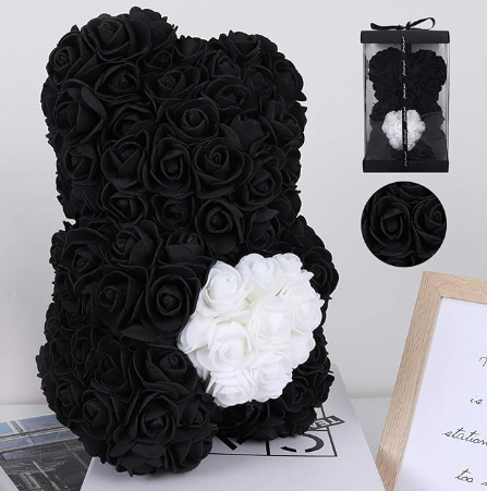Unique Handmade Floral Color Rose Bears with Jewlry Heart Pendent Necklace Pouch Card Balloon and Lights for Christmas Halloween Mother's Day Valentines Day Birthday Lover Friend Wife Gift Set