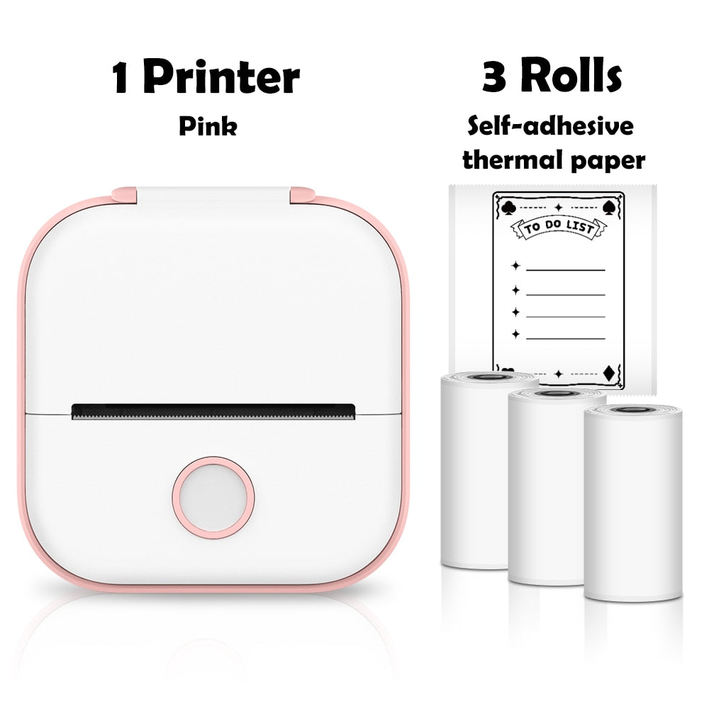 Mini Thermal Wireless T02 Pocket Inkless Printer for Crafting Recipes School Work with Self-adhesive Color White Paper