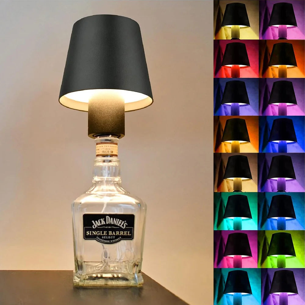 Creative Portable Dimmable Wireless Wine Liquor Bottle Waterproof Touch Desk Lamp with Color Lights for Restaurants Clubs Bars