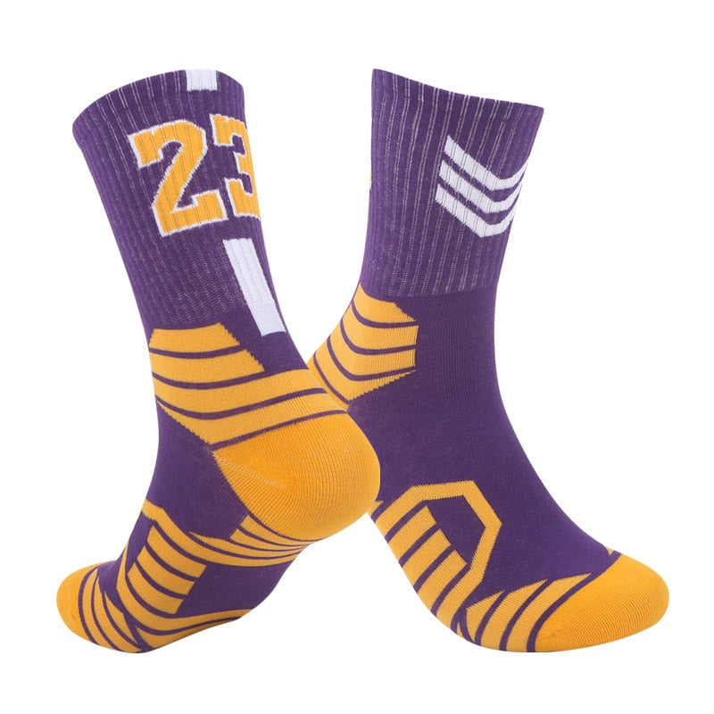 Basketball Running Sneaker Sports Graphic Athletic Player Numbers Team Spirit Colors Crew Socks for Boys, Girls, Men, Women 2 Pack