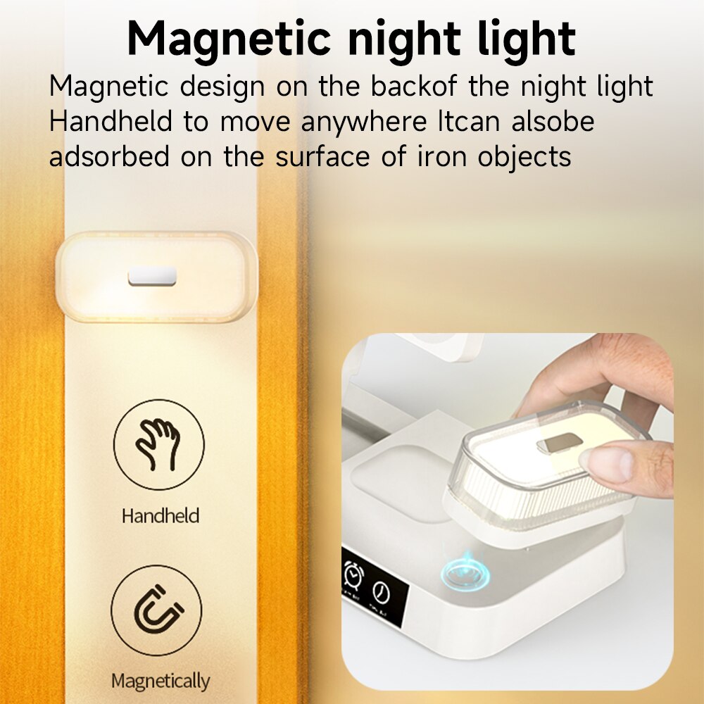 4 in 1 Foldable Multifunction Wireless Charging Station with Alarm Clock Display for iPhone Samsung Apple Watch Air Pods Charger with 7 Colors RGB Night Light