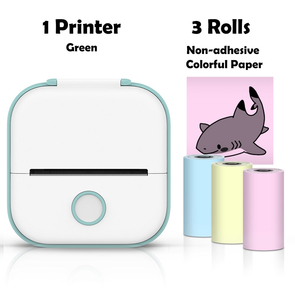 Mini Thermal Wireless T02 Pocket Inkless Printer for Crafting Recipes School Work with Self-adhesive Color White Paper