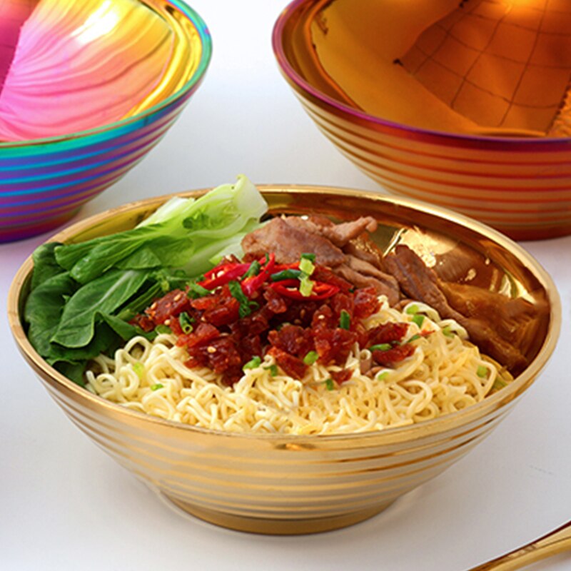 Stainless Steel Rainbow Silver Gold Double Layer Dinner Cereal Bowls Plates for Kitchen