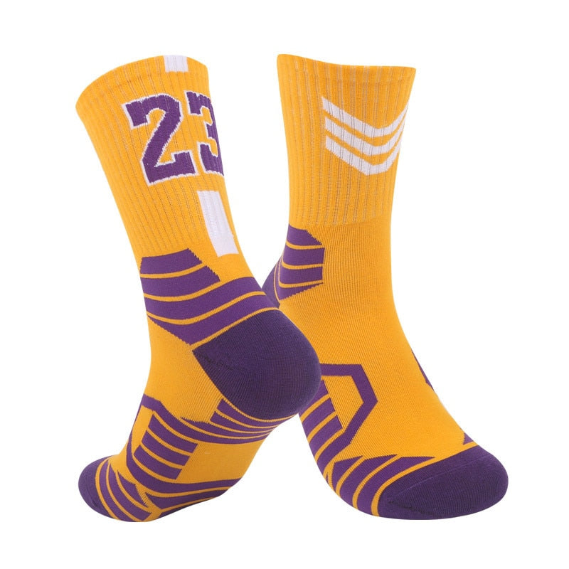 Basketball Running Sneaker Sports Graphic Athletic Player Numbers Team Spirit Colors Crew Socks for Boys, Girls, Men, Women 2 Pack