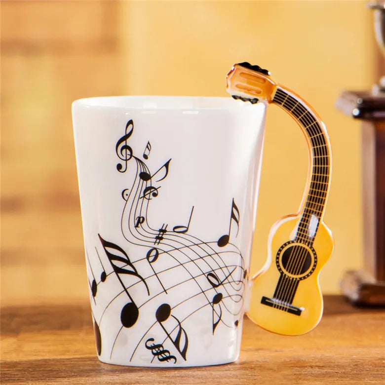 Creative Music Note Violin Piano Guitar Bass Ceramic Novelty Gift Coffee Tea Beverage Mug Cups
