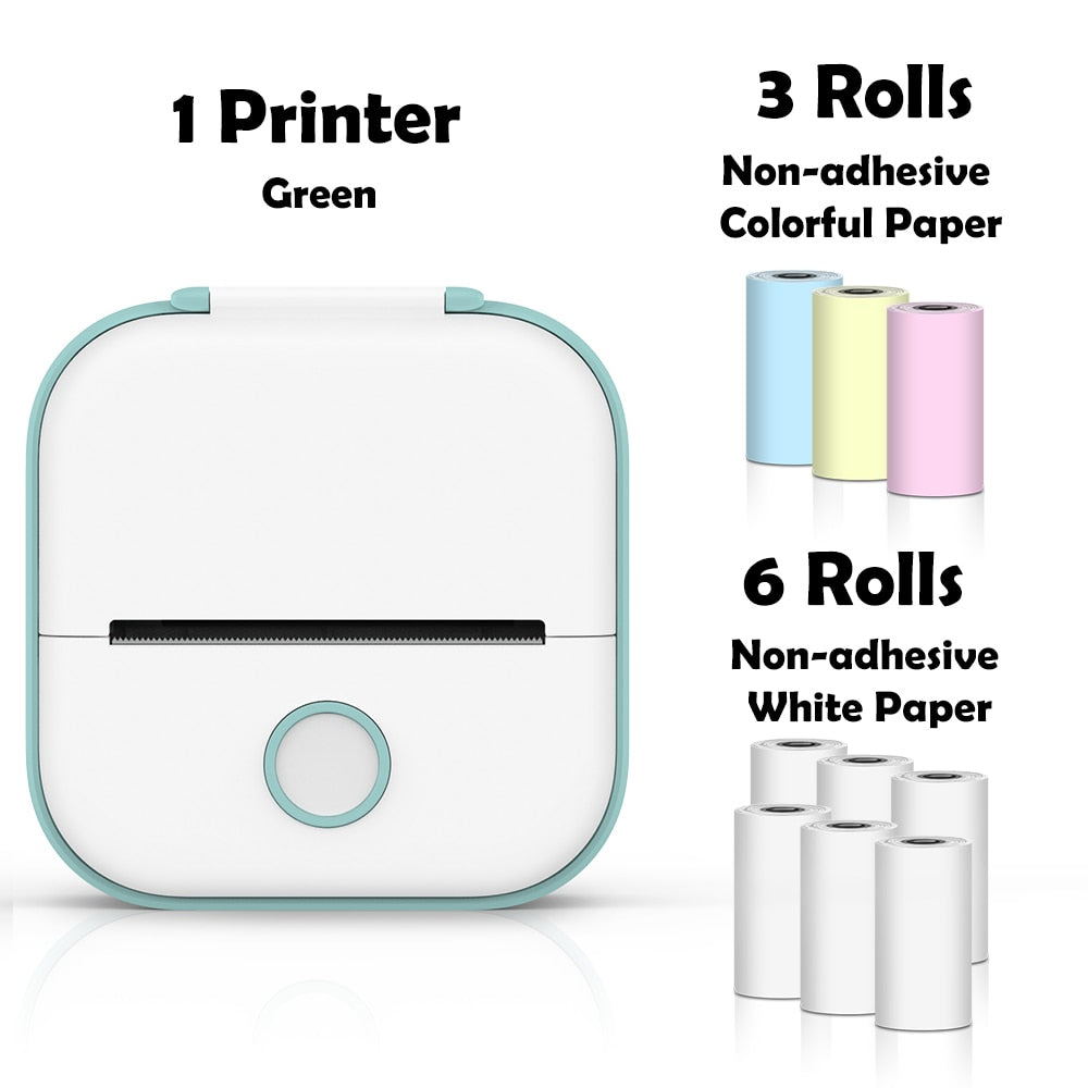 Mini Thermal Wireless T02 Pocket Inkless Printer for Crafting Recipes School Work with Self-adhesive Color White Paper