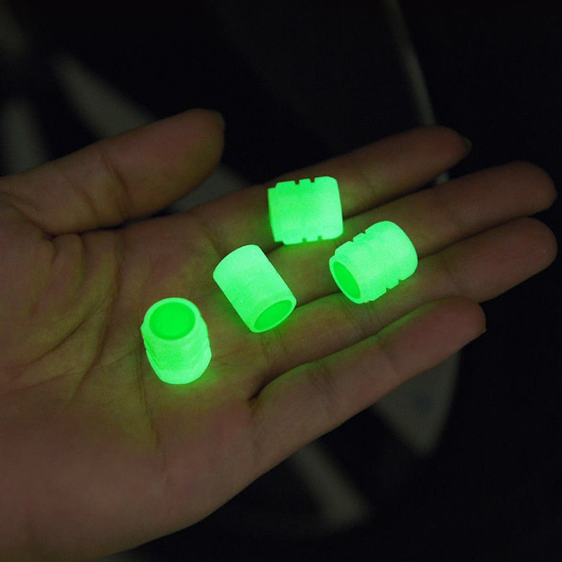 Car Truck Bike Auto Luminous Fluorescent Green Blue Yellow Orange Red Night Glow in the dark Tire Valve Caps for Halloween Auto Decor