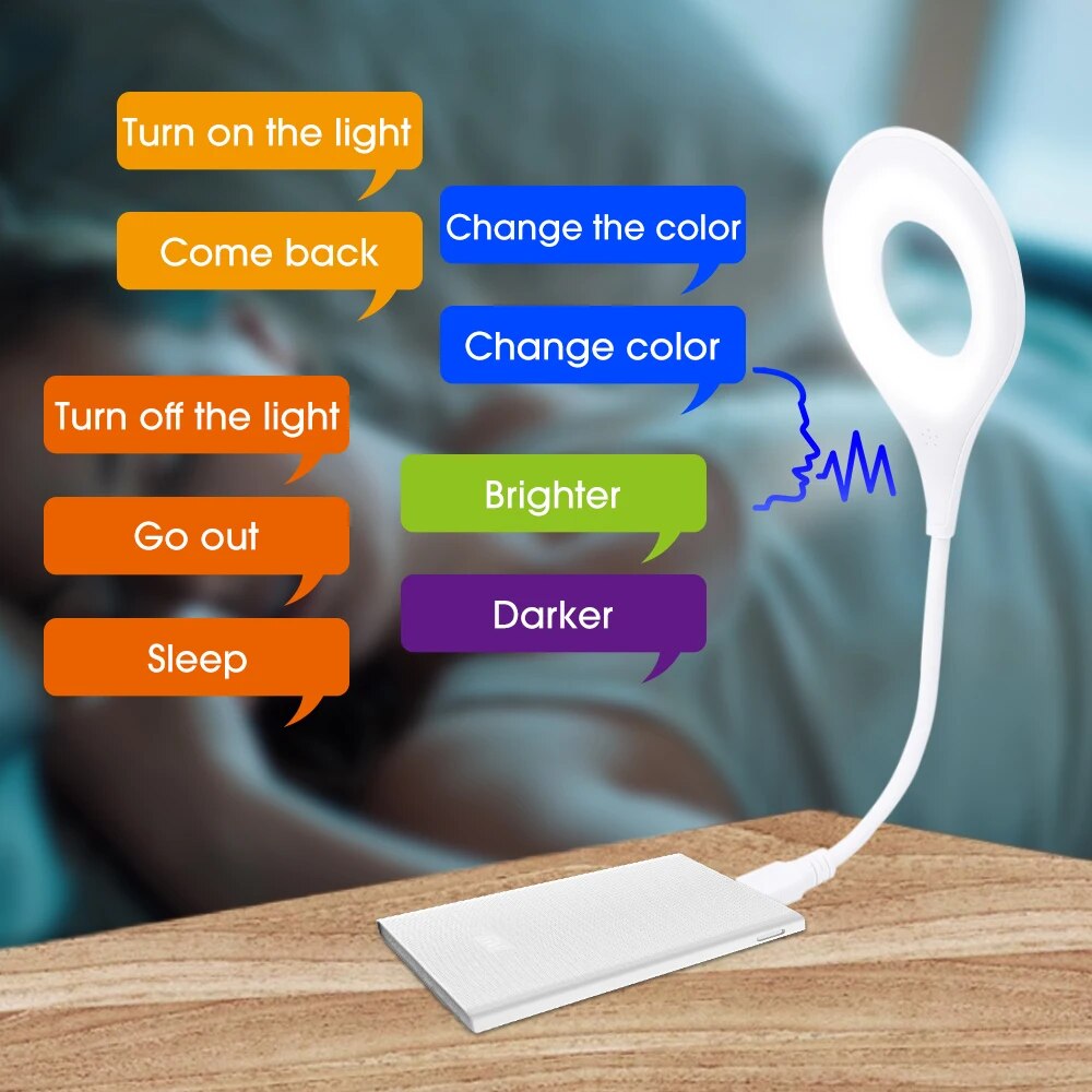 Foldable Adjustable Voice Control Three Lighting Mode Intelligent Sleep Aid Desk Table Night Ambience Lamp