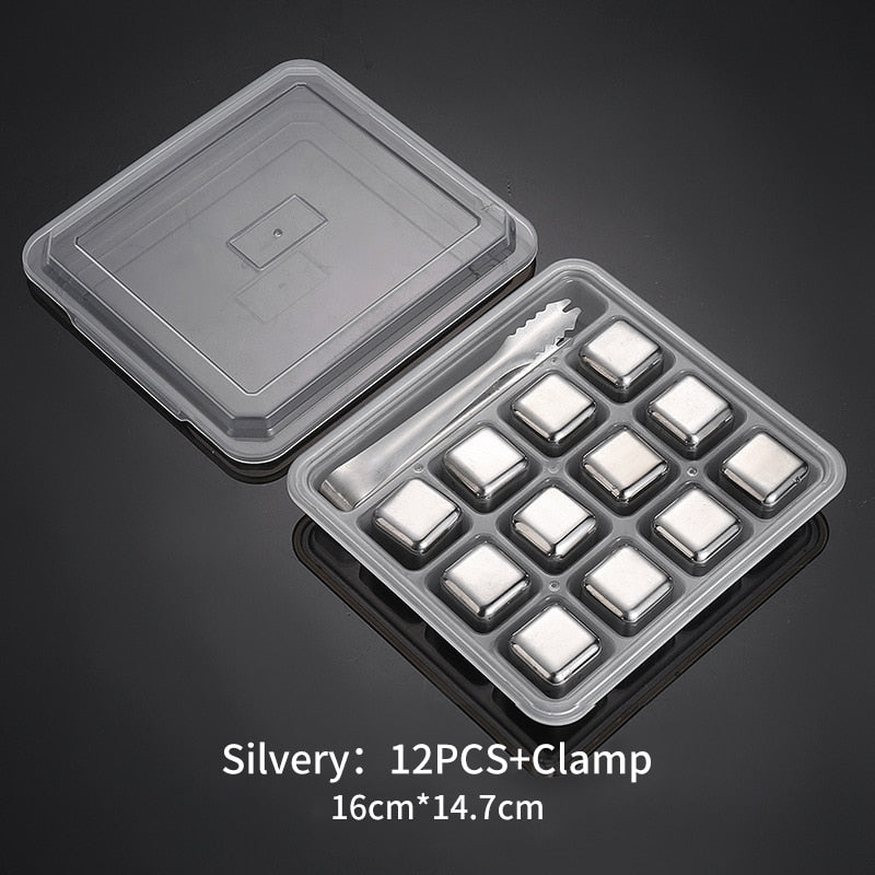 Stainless Steel Ice Cubes Reusable Heart Bullet Round Balls Chilling Stones with Stainless Steel Tong Set